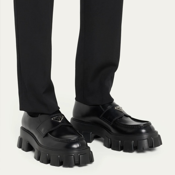 Prada Monolith Brushed Leather Loafers Black Men’s Size 7 UK / 8 US main image 5